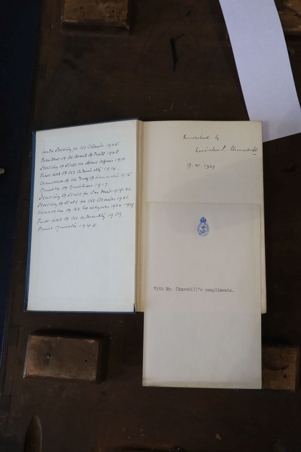 Churchill, Winston S - Great Contemporaries, inscribed by the author, 1st edition, 3rd impression, 8vo, blue cloth, with 21 photo portr